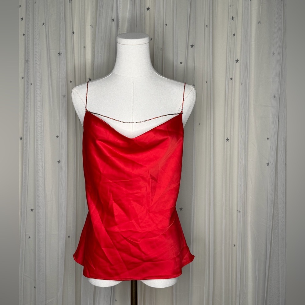 New Astr The Label Red Rhinestone straps Camisole Cami Sexy Y2K *Flawed